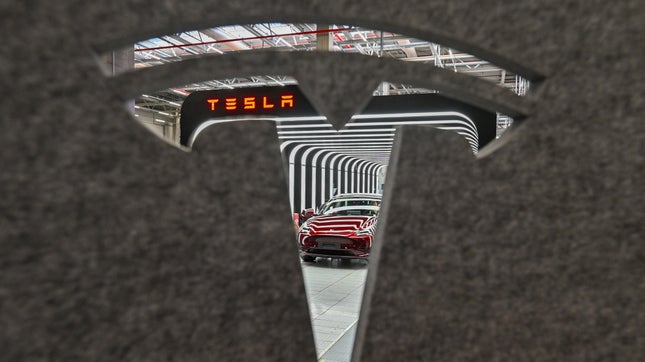 The final inspection during the production of the Tesla Model Y electric vehicle in the Tesla Gigafactory Berlin-Brandenburg